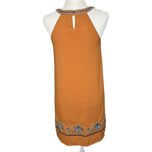 THML Mustard Halter Mini A-Line Dress with Embroidered Detail Size Small - Picture 2 of 11